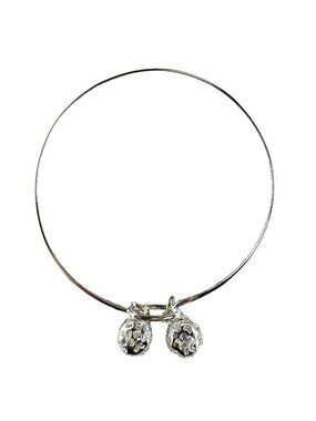 Solid 925 Sterling Silver 3mm Bangle Bracelet w/ Dual Scrolling Bell 6.93g